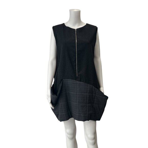 Ann Everett Black Pinstripe Pullover Quilted Puffer Tunic Dress one size - Picture 1 of 7